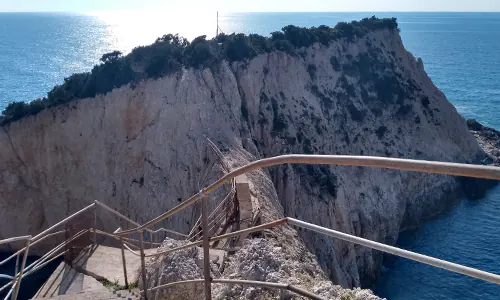 The collapsed path and bridge at Porto Katsiki Beach